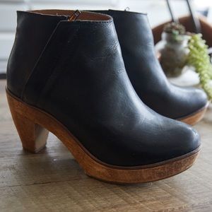 KDB Black Leather Ankle Boots w/ Wooden Platforms